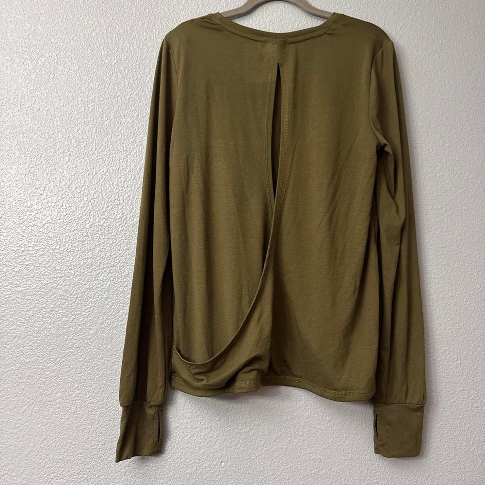 Traj3ctory Women's Olive Green Long Sleeve Top with Open Wrap Back